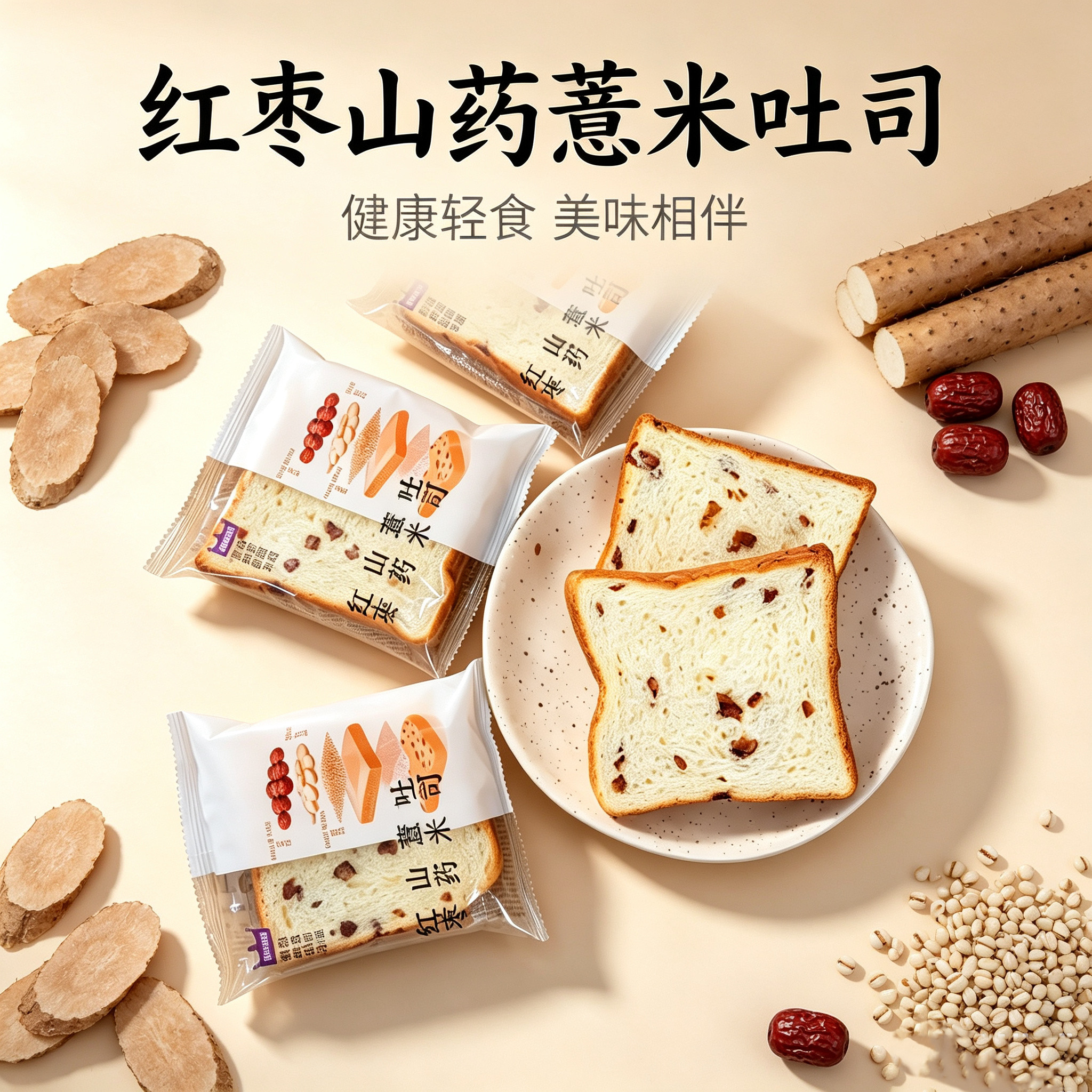 咔丽滋旗舰店山药薏米红枣吐司面包膳食配方药食同源袋装代餐早餐