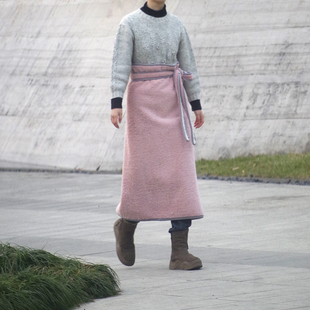 设计感加厚保暖半身裙女长裙冬季 高腰显瘦休闲裹身裙裙子珊瑚绒