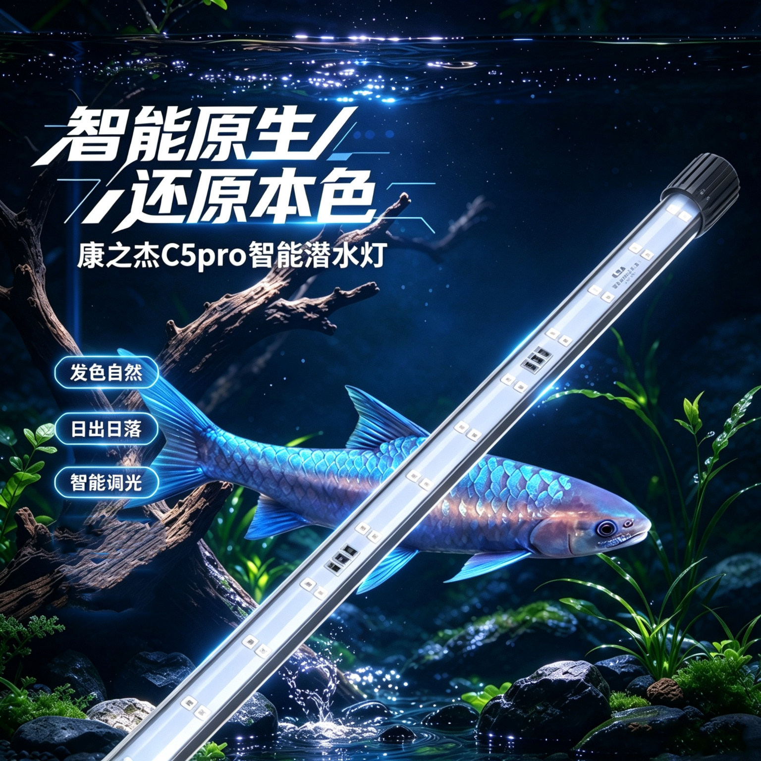 康之杰C5PRO鱼缸灯全光谱led防水灯潜水补光长条灯管溪流照明专用