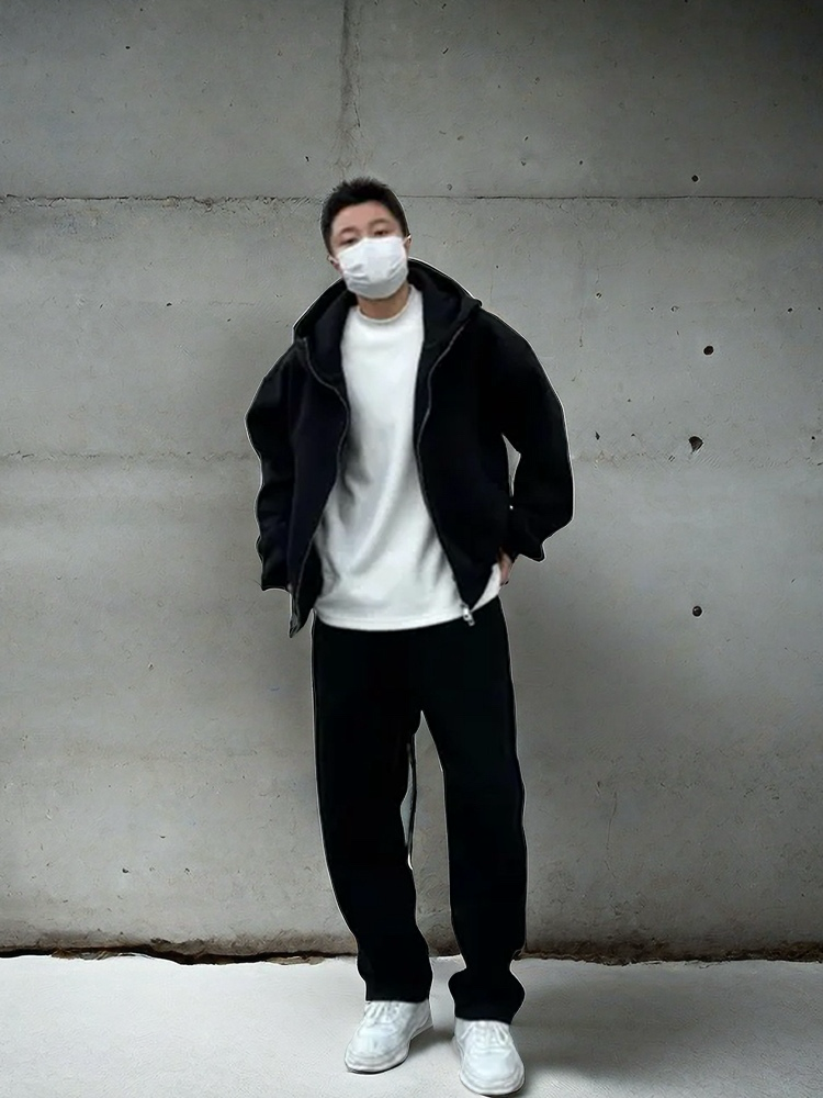 가을 겨울 두꺼운 캐주얼 스포츠 정장 남성 느슨한 후드 자켓 스웨트 셔츠 스웨트 팬츠 2 피스 세트 하이 엔드 컴플리트 세트