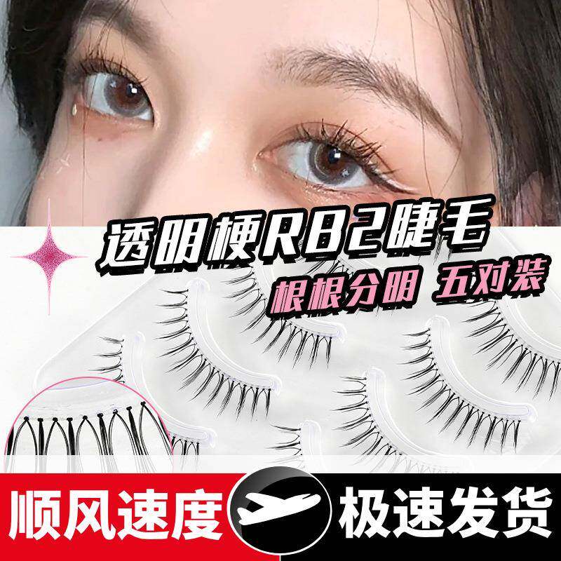 假睫毛女一片式自然仿真透明梗漫画眼仙子眼睫毛自然弧度五对装