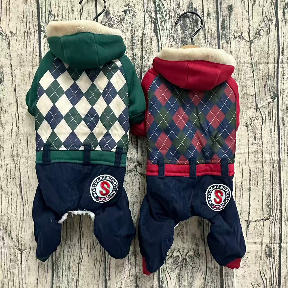 秋冬新款宠物衣服加厚脖围四脚棉衣泰迪比熊博美中小型犬外出防寒