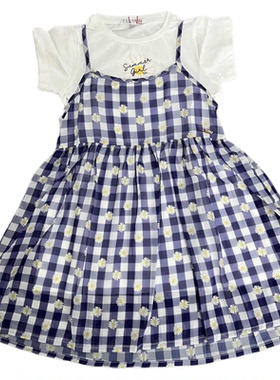 E家 女童裙子夏装2025夏季新款宝洋气格子连衣裙 EWD204161