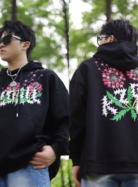 KZDALL原创设计星星蒲公英发泡印花连帽卫衣秋冬宽松街头创意上衣