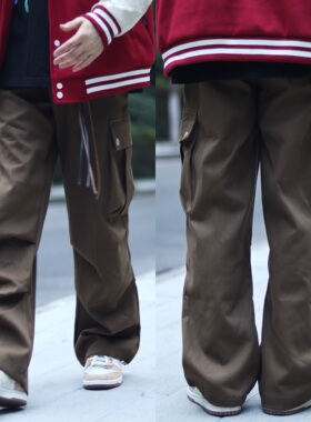 KZDALL复古设计感高街工装裤国潮咖色休闲直筒长裤宽松男女