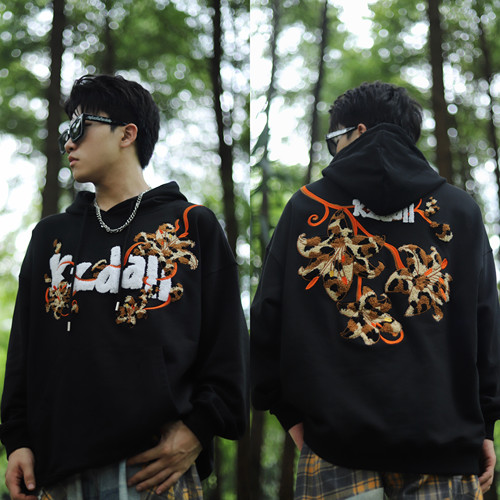 KZDALL豹纹百合花连帽卫衣