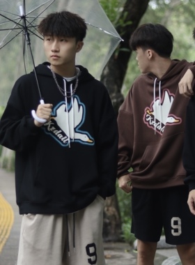 KZDALL 原创鸭子印花连帽卫衣2022秋冬季新款复古宽松男女上衣