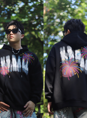 KZDALL原创设计渲染烟花刺绣连帽卫衣发泡印花秋冬美式潮流上衣