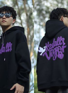 KZDALL原创设计光环鸽子心锁毛巾绣连帽卫衣秋冬嘻哈宽松休闲男女