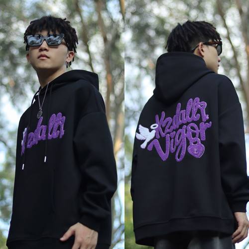 KZDALL光环鸽子毛巾绣连帽卫衣