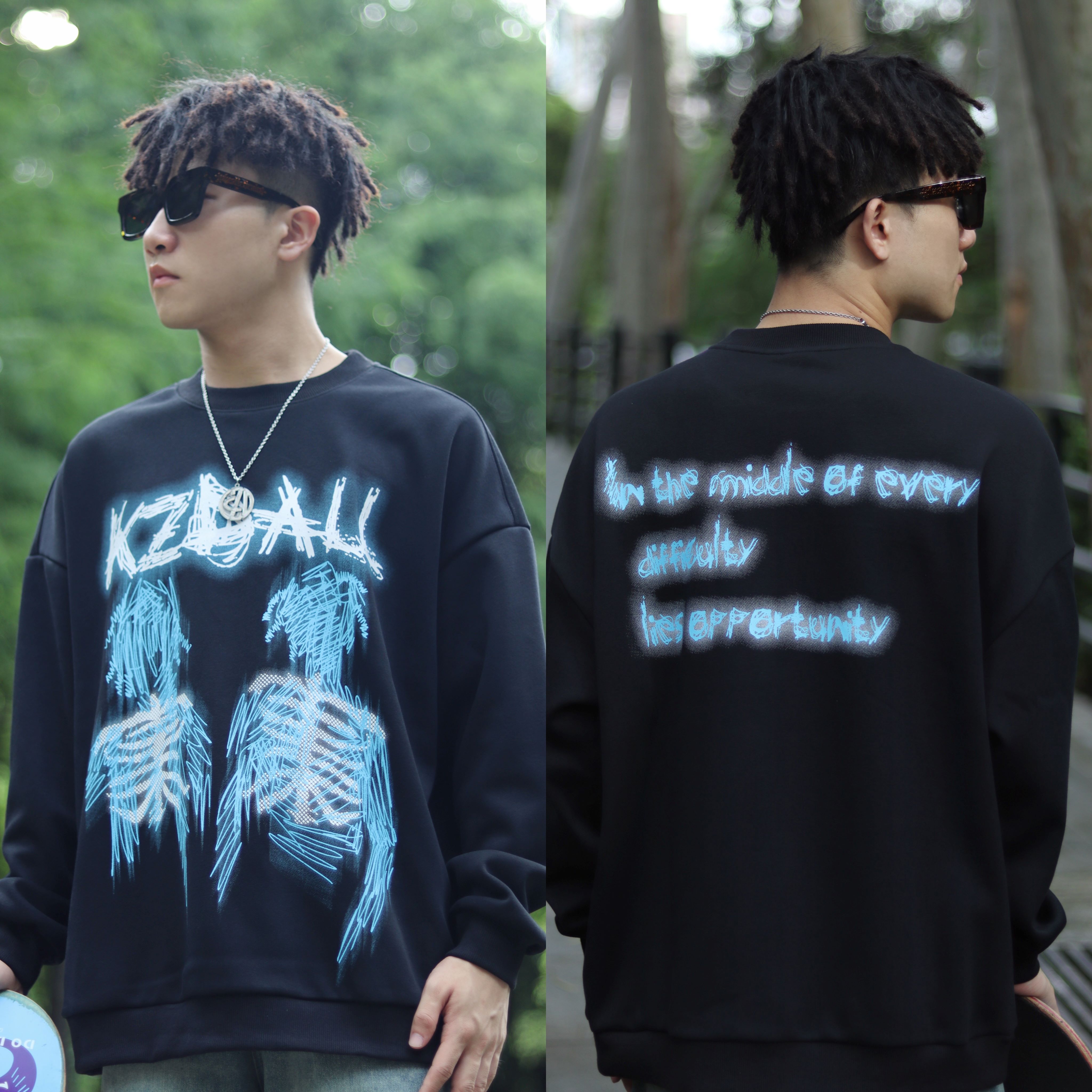 KZDALL涂鸦骷髅人圆领卫衣加绒