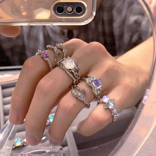 rings women复古轻奢高级感开口可调节食指戒ins月光石戒指女Ring