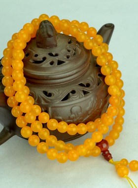 天然黄玉髓108颗佛珠手链 男女款多圈招财手串情侣水晶饰品项链