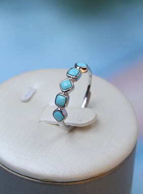 晶宝缘珠宝湖北十堰天然原矿绿松石戒指无优化排戒镶嵌女款饰品礼