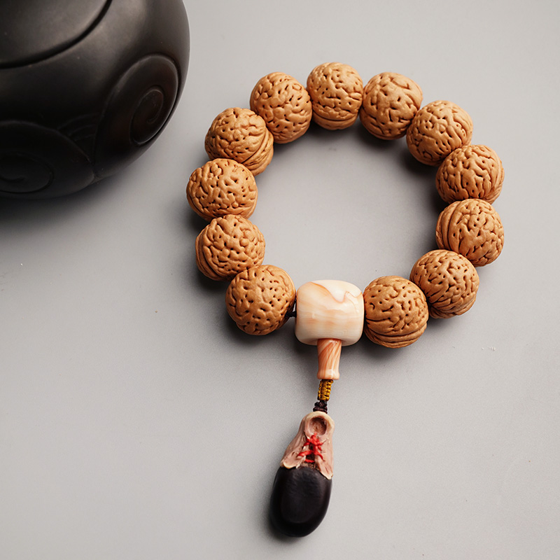 桃核文玩手串男佛珠天然原籽脑纹本命年盘玩文玩配饰档位珠