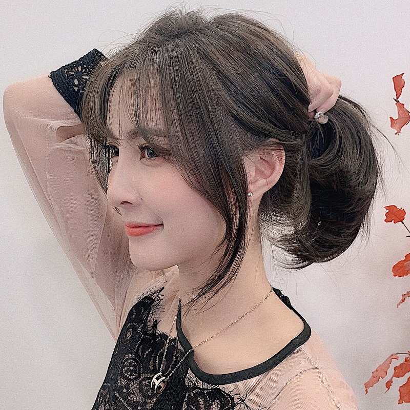 马尾辫假发女真发卷发梨花卷20厘米抓夹真人发丝水波纹短发扎辫子