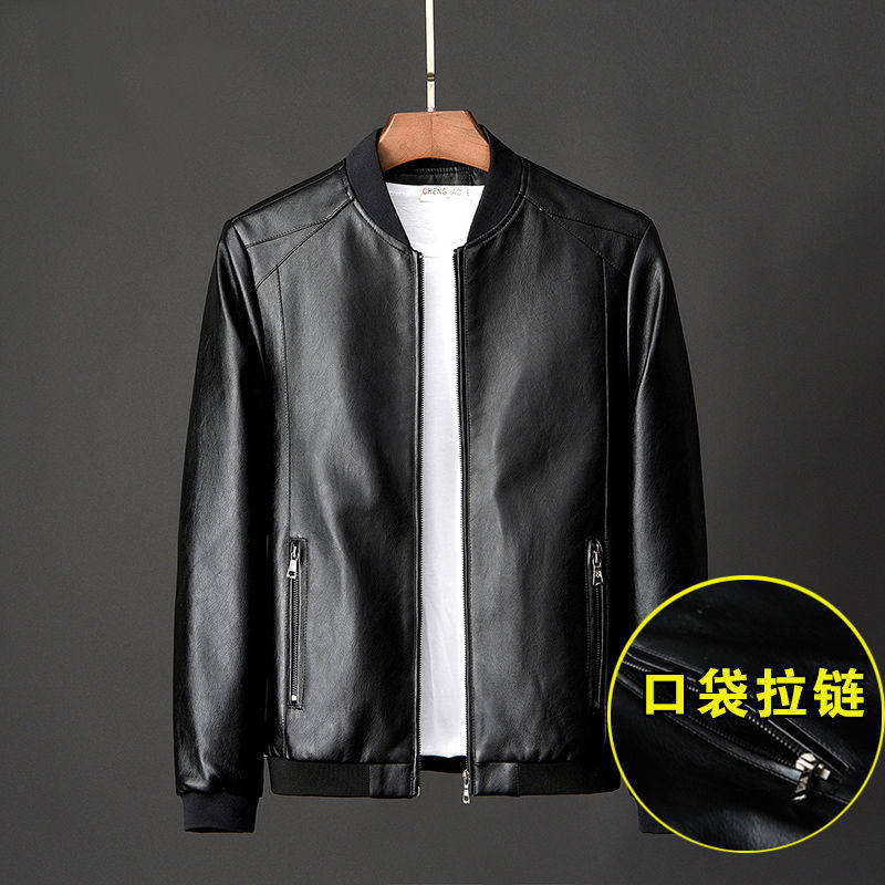 成熟男性衣服春秋冬皮衣外套潮流帅加肥大码加绒加厚皮夹克机车服