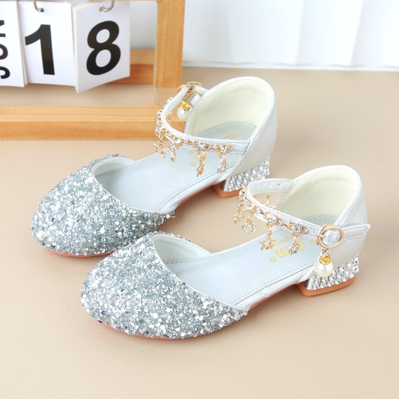 女童高跟公主鞋2025春秋新款儿童水晶鞋小女孩走秀鞋皮鞋演出单鞋