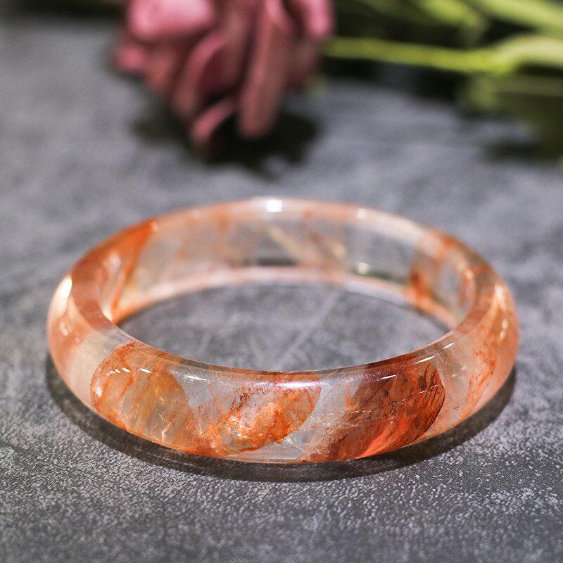 红胶花战国红手镯一物一图女红幽灵细圆条手环水晶异象聚宝盆手串