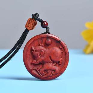 紫檀吊坠红木十二生肖挂件鼠牛虎兔龙蛇马羊猴鸡狗猪木质雕刻项链