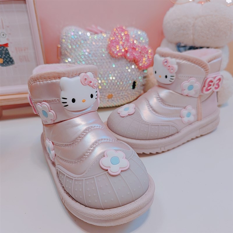 2023新款冬季款女童短靴贝儿加绒加厚魔术贴防水大棉鞋休闲雪地靴