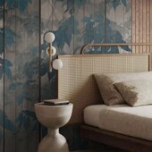 定制美式 现代复古侘寂风墙纸墙布植物条纹沙发R卧室定制壁画立体