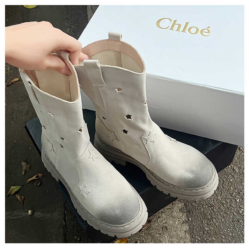 肖二哥靴子女夏款西部牛仔透气马丁靴薄款镂空中筒工装靴废土短靴