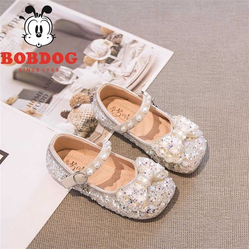 真皮女童鞋公主鞋2025年春季新款儿童水晶鞋软底皮鞋女孩洋气闪亮