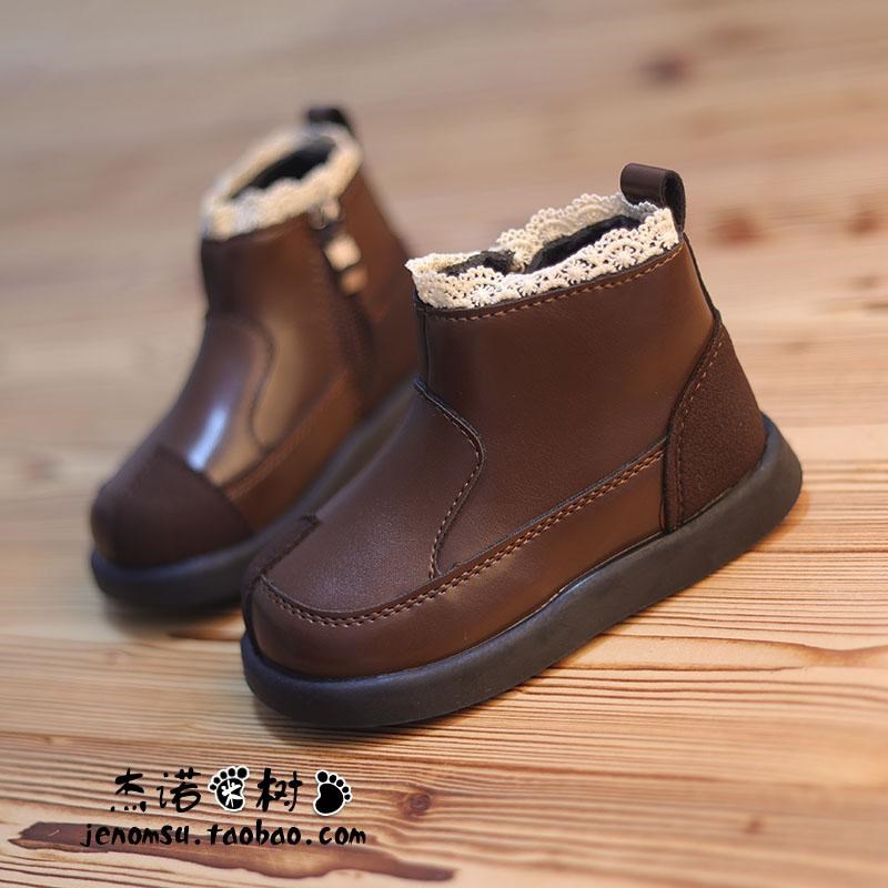 女童靴子2024冬季蕾丝边加绒马丁靴中小童韩版女宝宝大棉保暖短靴