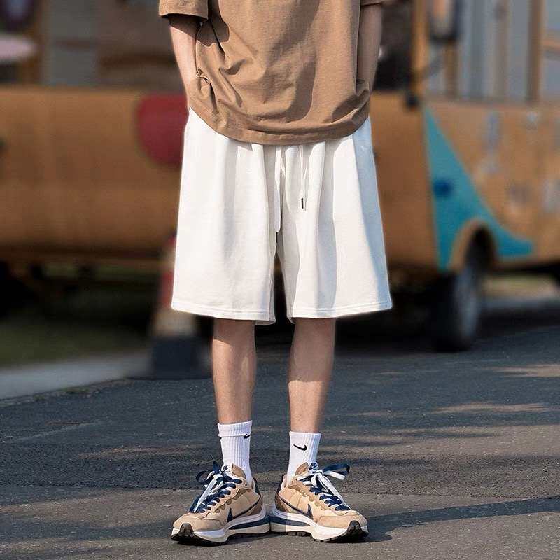 纯白色休闲短裤男夏季宽松直筒日系五分裤男生百搭篮球运动裤中裤