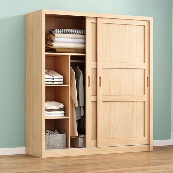 实木衣柜a家用卧室松木移门儿童柜子原木推拉门简易小户型组装衣