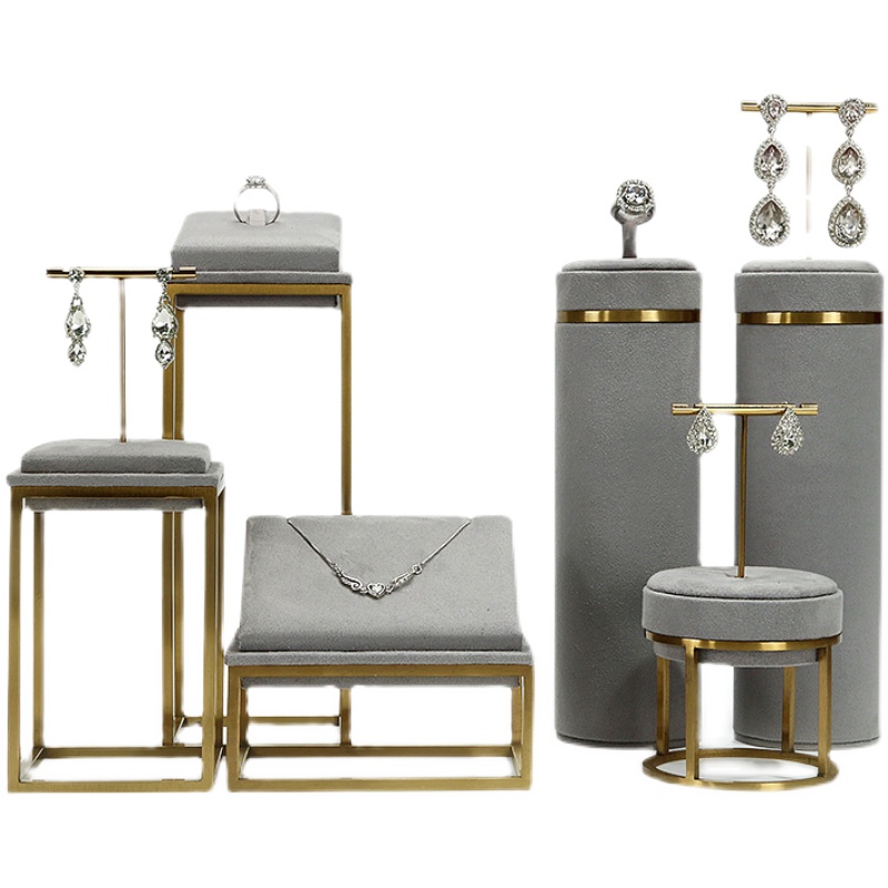 新款首饰展示架金属绒皮饰品橱窗柜台陈列项链R耳环架摆件珠宝道