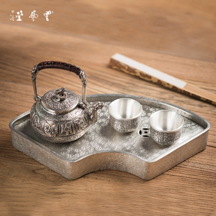 复古纯锡茶 锡壶承干泡台家用茶道茶具配件y烧水壶银壶煮茶壶中式