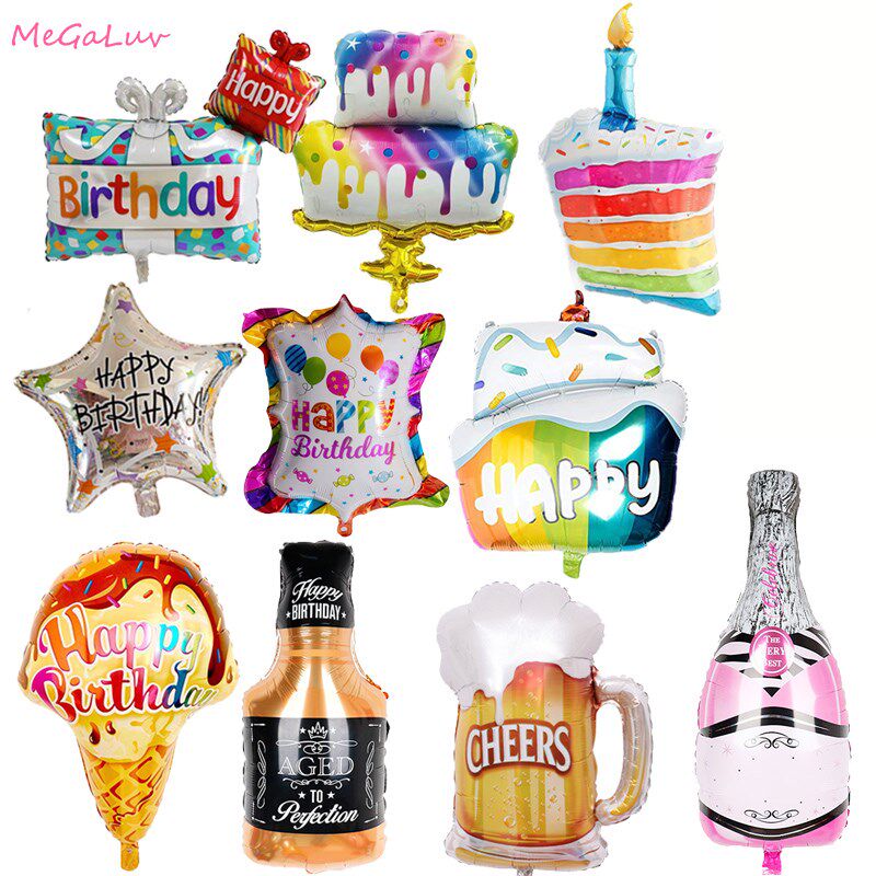 happy brithday large cake foil balloons ice cream helium bal