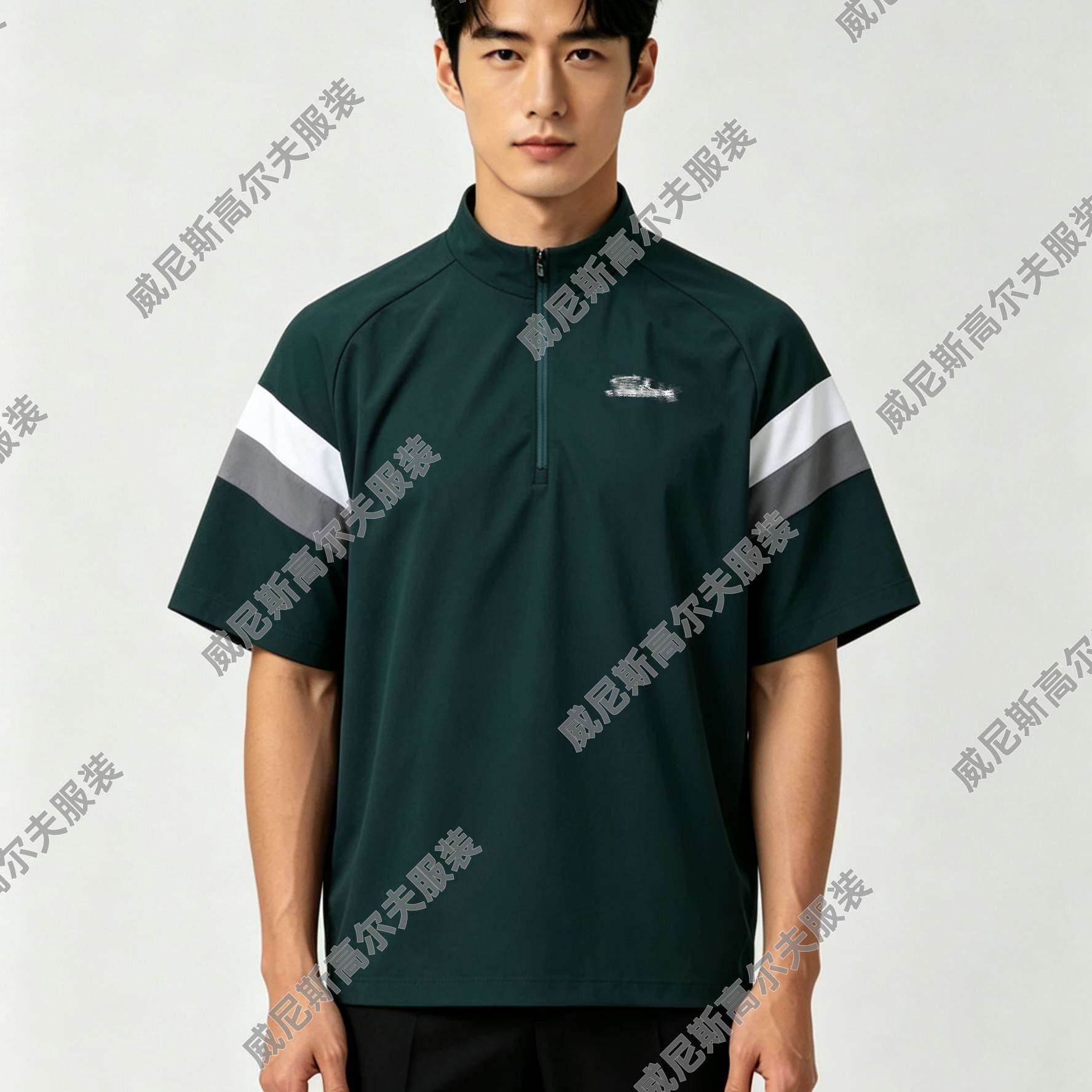 高尔夫男士夏季季运动速干休闲百搭修身显瘦短款短袖半拉链T恤