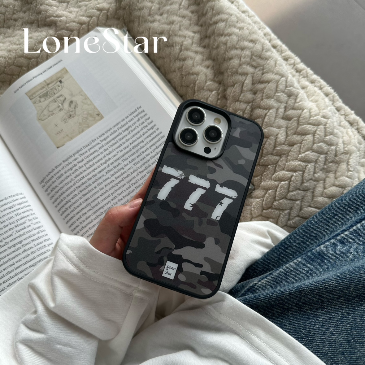 LoneStar原创迷彩幸运777老虎机简约小众黑边亚克力磨砂全包适用17promax大孔手机壳