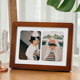 洗照片做成相框高级感双联照片相框摆台定制7寸a4实木相框空框diy