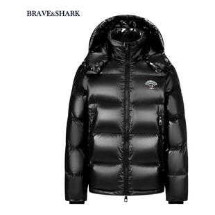 冬季 短款 加厚保暖白鹅绒带帽外套 勇士鲨鱼羽绒服男装 BRAVE&SHARK