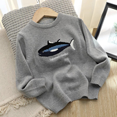 儿童毛线套头冬季 冬季 上衣灰色潮 中大童帅气针织衫 男童毛衣秋冬款