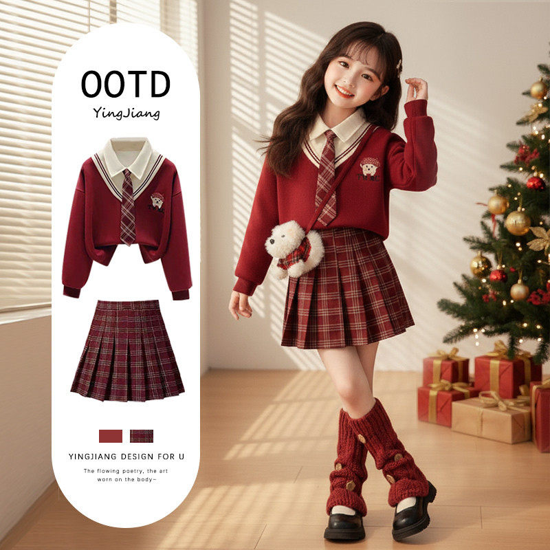 女童秋冬红色毛衣连衣裙2025新款女大童巨好看洋气学院风百褶裙子,童装/婴儿装/亲子装,套装,淘宝优惠券,粉丝福利购,淘宝优惠卷