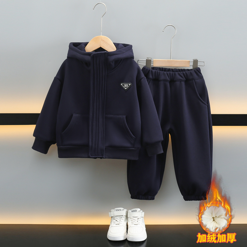 男童秋冬加绒套装卫衣连帽外套