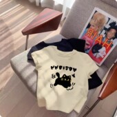 新款 女童猫咪短袖 T恤2025夏季 洋气儿童体恤小女孩卡通纯棉上衣ins
