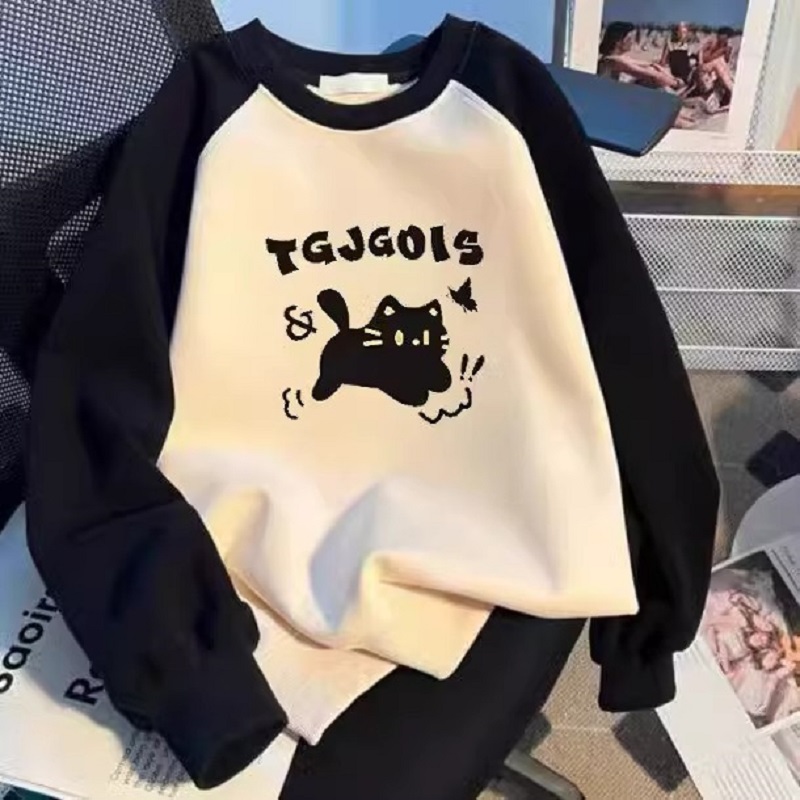 女童卡通圆领上衣插肩袖无帽卫衣