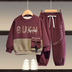 男童春装帅气运动套装儿童男加绒加厚卫衣男孩春秋潮2025新款童装