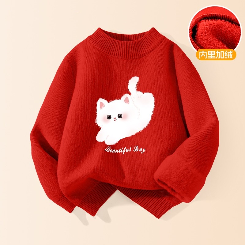 女童毛衣秋冬加绒针织衫厚保暖