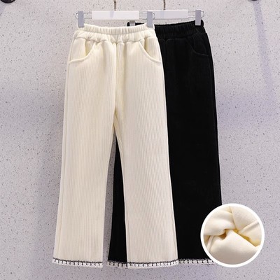 女童加绒雪尼尔裤子秋冬款阔腿裤