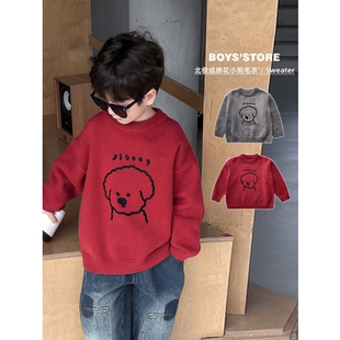 儿童红色毛衣男童秋冬2025新款宝宝羊绒衫冬季男孩加厚保暖打底衫