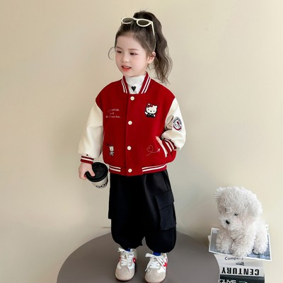 女童夹棉棒球服外套秋冬款