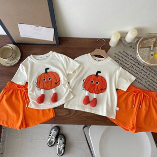 女童夏季套装2025新款儿童夏装时髦男童短袖两件套兄妹表演服六一