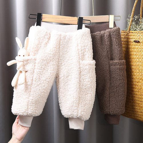 女童冬装冬裤加绒加厚羊羔绒裤